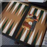 Y05. Backgammon set in green leather case. 